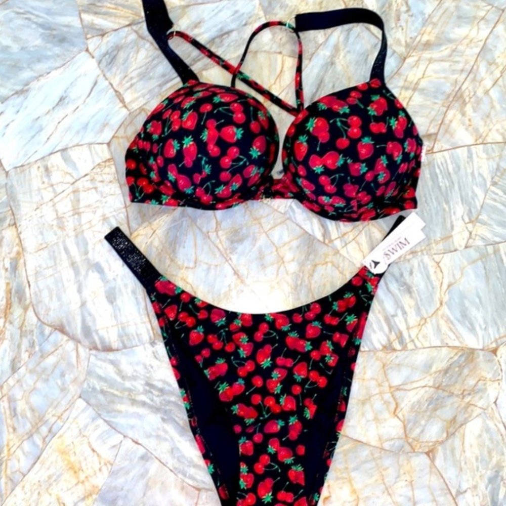 2 Pc Set: 34B + Medium Victoria's Secret SWIM BOMBSHELL BIKINI BOTTOM Shine New